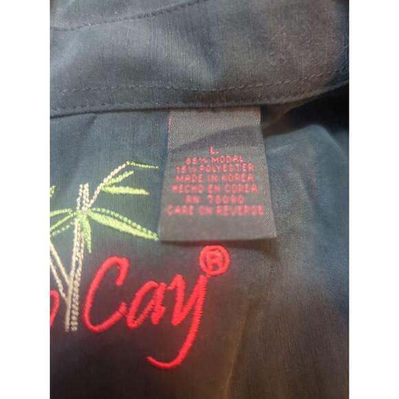 Mens LARGE Black Bamboo Cay hawaiian embroidered shirt 19th HOLE PAR & BAR NEW - Picture 6 of 6